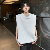 New Trendy Men's Vests Round Neck Letter Design Contrats Color Metak Sleeveless Shoulder Padded Male Tank Tops Chic