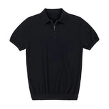 Stylish Mens Solid Color Polo Shirts Summer Fashion Slim Fit Zip-up Polo Collar Shirt For Men Casual Short Sleeve Pullover Tops