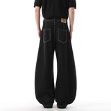 Solid Color Men's Denim Trousers Button Design Niche Cleanfit Curved Knife Pants Wide Leg Simple Male Jeans Simple