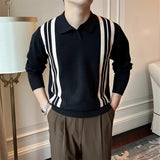 New British Business Casual Men Polo Shirt Light Luxury Patchwork Slim-fit Knitted Short Sleeve T-shirts Leisure Breathable Tops