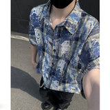 Summer Short Sleeved Shirt Men Retro Plaid Shirt Men Streetwear Hip-hop Loose Tie Dye Shirt Man Fashion Shirts Plus Size 4XL