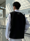 Vest for Men Loose Casual All-match Spring Autumn Advanced Side-slit Solid Color Korean Style Simple O-neck Button Designer Soft