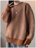 New Japanese Trendy Men Sweater High Street Patchwork Knitted O Neck Long Sleeve Pullover Casual Loose Premium Quality Knitwear