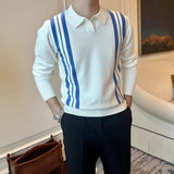 New British Business Casual Men Polo Shirt Light Luxury Patchwork Slim-fit Knitted Short Sleeve T-shirts Leisure Breathable Tops