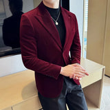 Men Corduroy Blazer Jackets Slim Fit Luxury Evening Dresses Suit Coat Wedding Prom Clothing Black Red