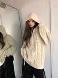 American autumn and winter men and women trendy street personality cardigan hooded sweater couple loose casual knitted top y2k