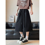Summer Casual Pants Men Oversized Fashion White Wide Leg Pants Men Streetwear Korean Loose Cropped Trousers Mens Black Pants