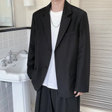 Korean Style Men's Casual Blazer Solid Two Buttons Loose Suit Jacket Coat Black Gray Handsome Students Male Clothes