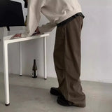 Pants Men Cozy Loose Fashion Straight Trousers Japanese Style Drawstring Simple Retro Mature Charming All-match Streetwear New