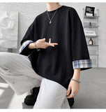 men t shirts Loose Summer Men's T-shirts Women Oversized Korean Style Plaid T-shirt Casual Seven sleeves T-Shirt Male White