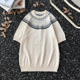 American Retro Knitted Shirt Unisex Short-sleeved Pullover Men's Korean Summer High-end Twisted T-shirt Front Shoulder Sweater