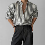New Naples Business Men Shirts Light Luxury Textured Lapel Striped Long Sleeve Cardigan Leisure Premium Commuter Blouse M-2XL