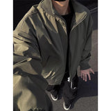Men's Military Green Flight Jacket Spring Cleanfit American Fashion Cropped Baseball Coats Loose Stand-up Collar Outerwear M-3XL