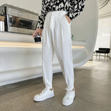 New Fashion Spring Summer Pants Men Tapered Bottom Slit Trousers Korean Style White Khaki Black Elastic Waist Casual Pants Man