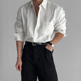 New Men Luxury Korean Style Shirts Casual Long Sleeve Drapped Solid Color Button-down Cardigan Fashion Business Leisure Blouse
