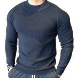 New American Style Men Basic Sweater Fashion Fitness Knit Solid Color Long Sleeve Pullover Casual O Neck Retro Splicing Knitwear