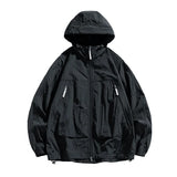 UPF50+Men's Hooded Windbreaker Sunscreen Jacket - Ultra Light Summer Zipper Pocket Elastic Cuffs  Suitable for Outdoor Hiking