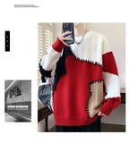 American street style men and women trendy personalized round neck sweater couple winter high street loose retro casual knitted