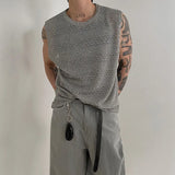 New Men Casual Hollow Out Tank Tops Leisure Splicing Solid Color Sleeveless Tees Fashion Streetwear Fitness Stretch Knitted Vest