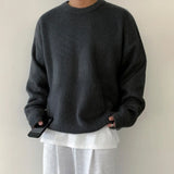 Winter Round Collar Mohair Solid Color Sweater Loose Korean Style Vintage Kintted Sweater Pullover Men Clothing