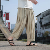 New Chinese Style Men Vintage Loose Casual Wide Leg Pant Summer Thin Loose Fit Bell Bottoms Casual Pants Cropped Pants For Men