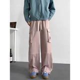 Spring Unisex Loose Wide Leg Cargo Pants Elastic Waist Side Pocket Workwear Casual Wear Trendy Men Women Outdoor Comfort Pleats