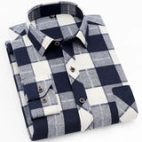 100% Cotton Flannel Men's Plaid Shirt Slim Fit Spring Autumn Male Brand Casual Long Sleeved Shirts Soft Comfortable 4XL