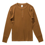 315g Heavy American Retro Khaki Sweater Shirt Waffle Cotton Henry Collar Long Sleeve T-shirt Men Cotton Slim Base Pullover Shirt