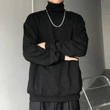 Turtle Neck Long Sleeve T-shirts Men Plus Velvet Warm Basic Solid Korean Style Loose CouplesTops Mens Clothes Streetwear Ins