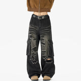 Ripped Camo Jeans Men 2025 New Loose Straight Leg Denim Pants Outdoor Hiking Trousers Casual Comfort Street Style Fashion