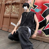Plus Size Summer Men Clothing Worn-out Tank Tops Sweatshirt Sleeveless T Shirt Vest Mens Workout Undershirt Hip Hop Vest