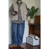 Japan Cityboy Style Jacket Retro Work Clothes Striped Shirt Vest Korean Streetwear Men Women Loose Trendy Long-sleeved Jacket