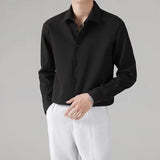 New Men Luxury Korean Style Shirts Casual Long Sleeve Drapped Solid Color Button-down Cardigan Fashion Business Leisure Blouse