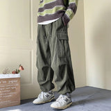 Corduroy Cargo Pants for Men Streetwear Black Cargo Trousers Male Joggers Hip Hop Green Black Japanese Pocket Korean