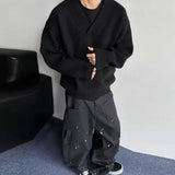 New American Vintge Men V Neck Sweaters Casual Drooping Solid Color Long Sleeve Knitwear Premium Quality Knitted Pullovers M-2XL