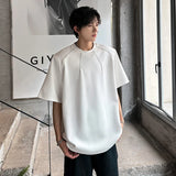 Summer Men's Tees Round Neck Contrast Color Shoulder Padded T-shirts Short Sleeve Simple Versatile Loose Male Tops