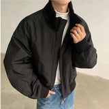 Autumn Winter Cotton Padded Jacket Men Stand Collar Warm Comfortable Thick Bomber Jacket Mens Casual Zip Up Short Jacket