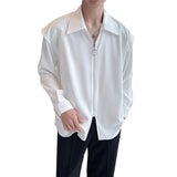 Fake Two Piece Solid Zipper Chic Shirt Turn-down Collar Handsome Long Sleeve Shirts Man Streetwear Casual Men's Clothing