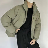 Men's Winter Harbor Wind Thickened Stand-up Collar Padded Jacket, Solid Color Leisure Loose Warm Zipper Cotton-padded Jacket
