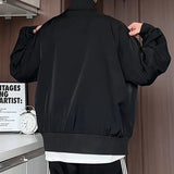Black Mens Stand Collar Loose Fit Outdoor Spring Biker Jacket Casual Windbreaker Motorcycle Streetwear Trendy Daily Wear Coat