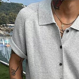 New Fashion Men Cardigan Tops Luxury Knitted Half Sleeve Shirts Leisure Button-down Shirts for Men Korean Style Premium Knitwear