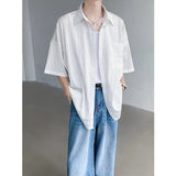 Summer Short Sleeved Shirt Men Fashion Society Mens Black Formal Dress Shirt Korean Loose Casual Shirt Mens White Shirts