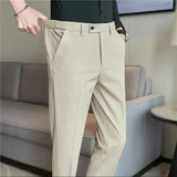 Men Suit Pant Plus Size 40 38 Autumn Solid Elastic Waist Dress Pants Men Slim Business Office Social Ankle Length Trousers