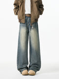Spring/Autumn American Men and Women Handsome High Street Washed Straight leg Jeans Couple Loose Retro Harajuku Casual Pants