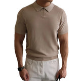 New Men's Clothing Light Luxury Business Polo Shirt Casual Slim-fit Knitted Solid Color Short Sleeve T-shirt High Quality Tops