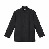 New Chinese Style Suit Men's Niche Design Traditional Button Stand Collar Jacket Black Straight Wide Shoulder Coats Ruffian Cool