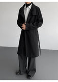 2025 New Autumn Winter Mens Imitation Wool Trench Coat Mid Length Stand Collar Solid Color Windproof Warm Two Button Outerwear