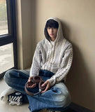 Men's Knitted Hooded Cardigan Casual Retro Graphics Print Long Sleeve Sweater Coats Light Luxury Chic Hollow Out Hoodies M-3XL