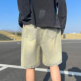 Men Basic Loose Outdoor Sports Casual Shorts Male Daily Knee Lenght Denim Short Pants Straight Wide Leg Wash Summer Short Jeans
