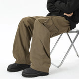 Black Casual Pants Men Retro Pocket Cargo Pants Men Japanese Streetwear Hip-hop Loose Straight Pants Mens Vintage Trousers